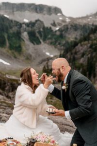 Cake Cutting at Mt Baker Bagley Lakes Elopement
