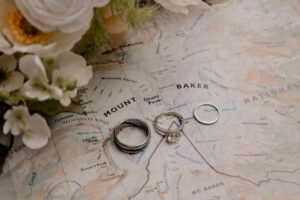 Mt Baker Elopement details showing the rings on a Mt Baker map