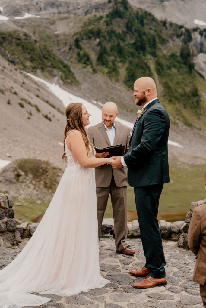 An elopement ceremony at Heather Meadows in the Mt. Baker-Snoqualmie National Forest.