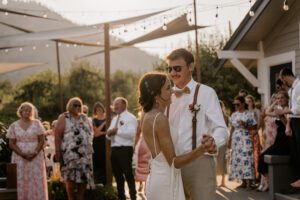 First dance during golden hour at The Barn on Hinman
