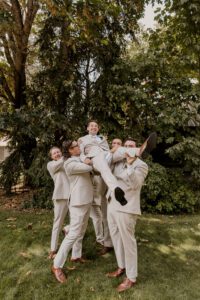 Groom and groomsmen at Brown Family Homestead