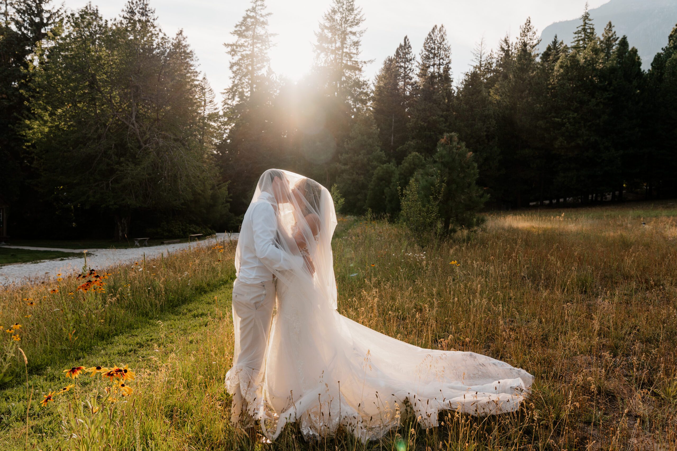 Golden hour wedding portraits at Brown Family Homestead